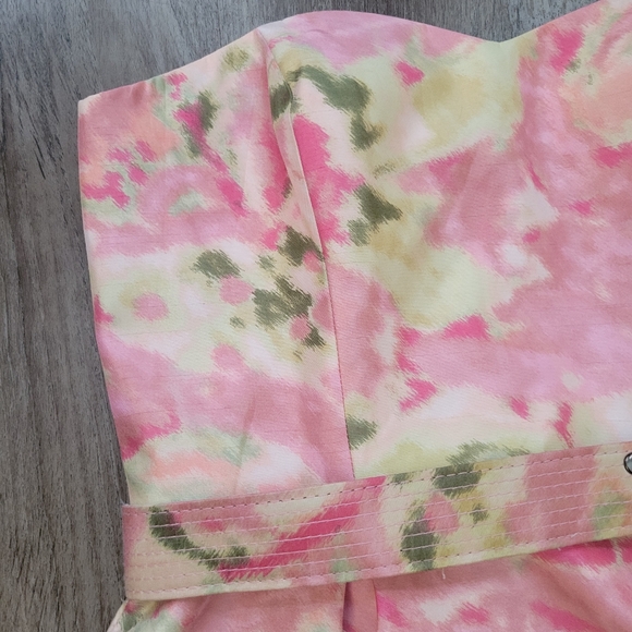 The Limited Event Strapless Pink Watercolor Floral Belted Mini Dress Tea Party 8 - Picture 3 of 8